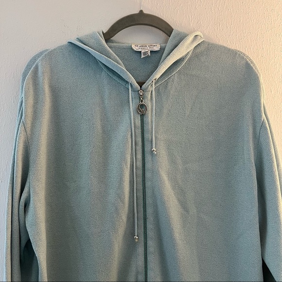 St. John Sport Sweater Light Blue Full Zip Hooded Santana Knit Sweater Sz S GUC - Picture 2 of 14